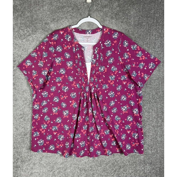 Woman Within Tunic Top Womens Size 22/24 1X Floral Pintuck Pleated Pullover - Picture 1 of 14